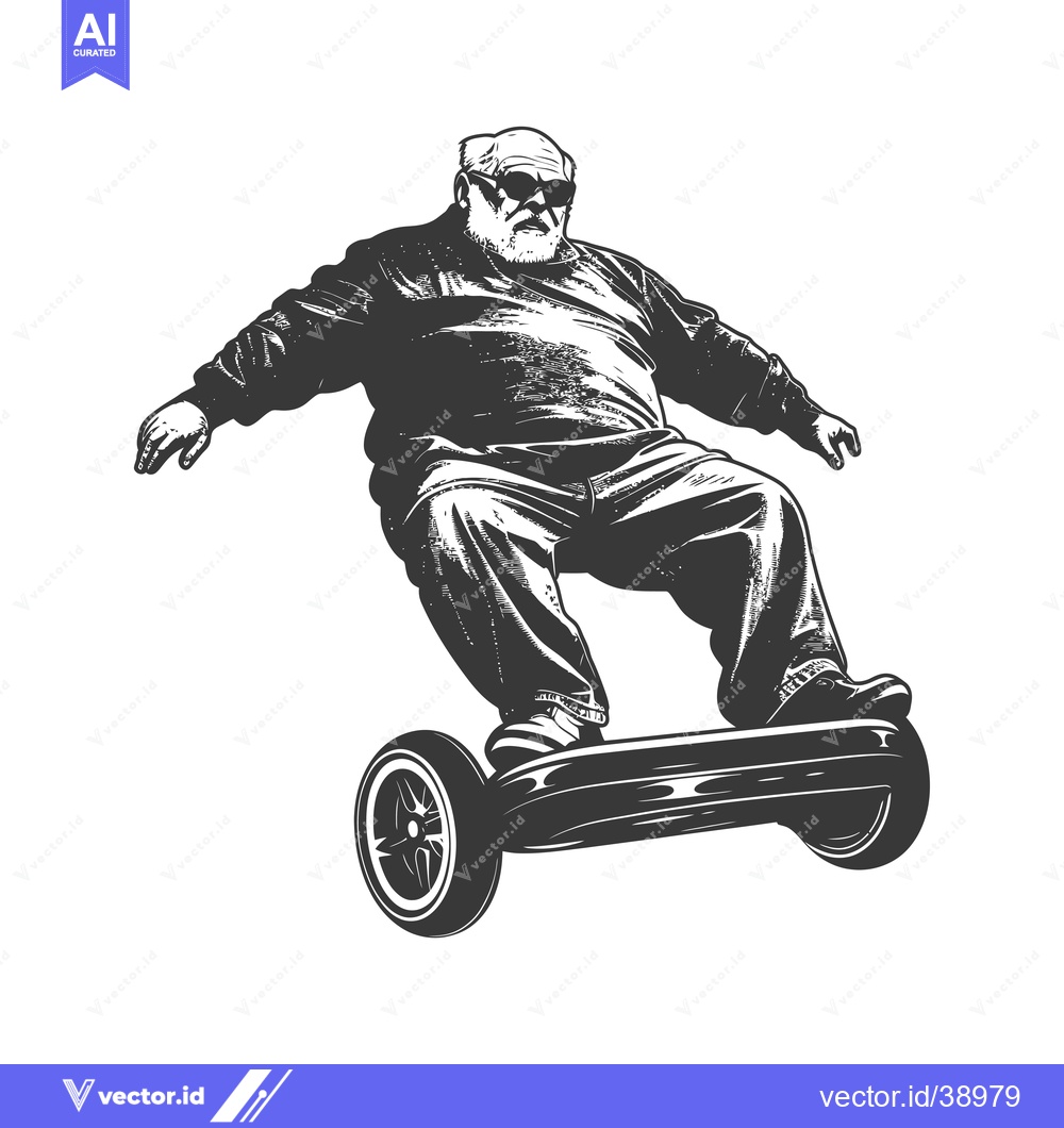 Premium Vector of Elderly man with beard and sunglasses riding an electric scooter