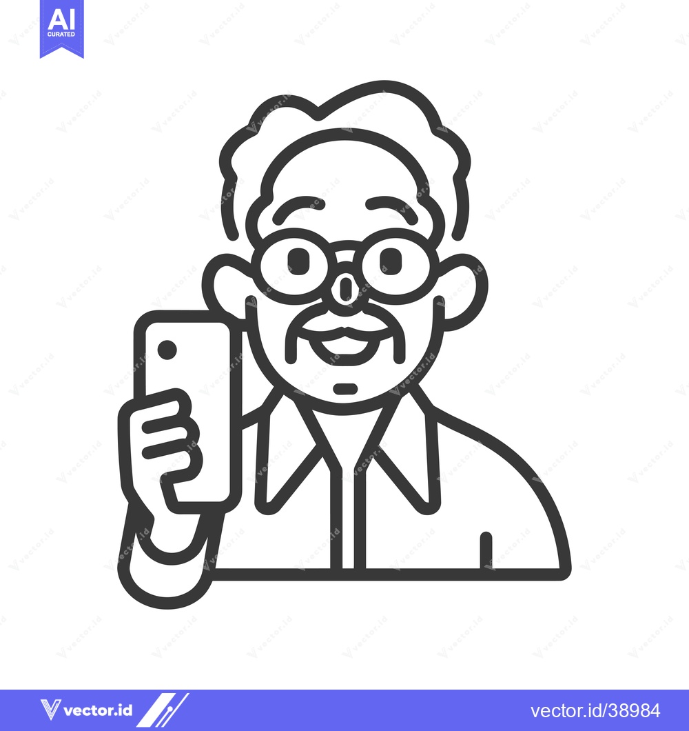 Premium Vector dari Elderly Man with Glasses Holding a Smartphone