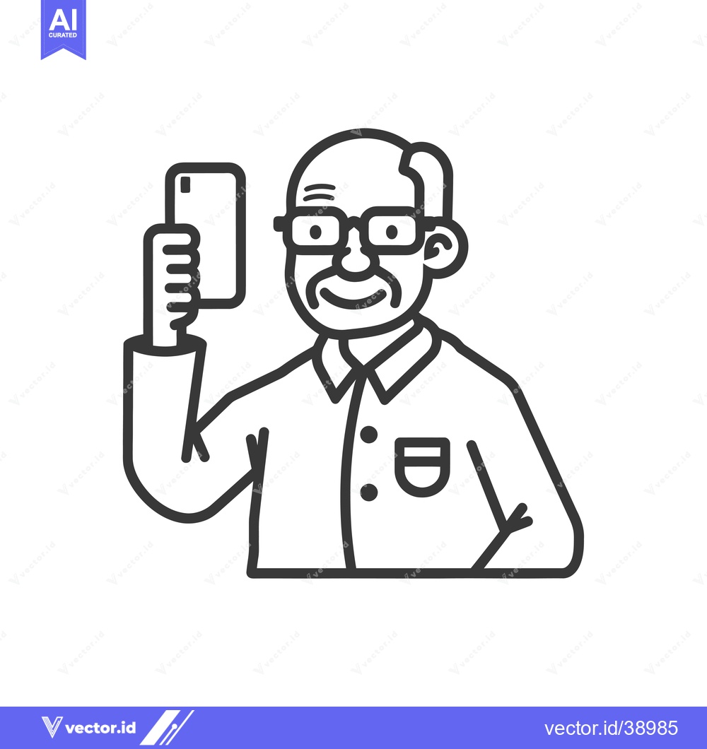 Premium Vector dari Elderly man with glasses holding a smartphone