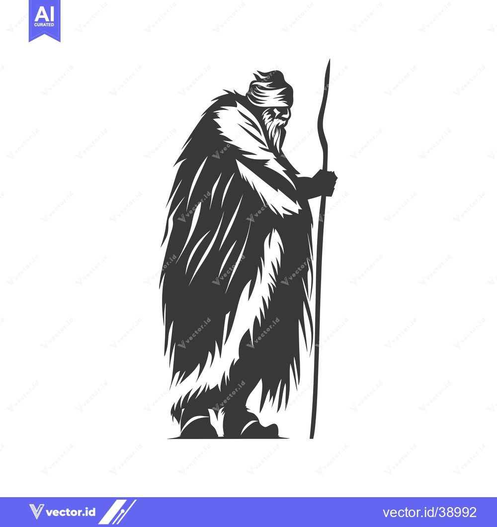 Premium Vector dari Elderly Man with Long Beard and Staff