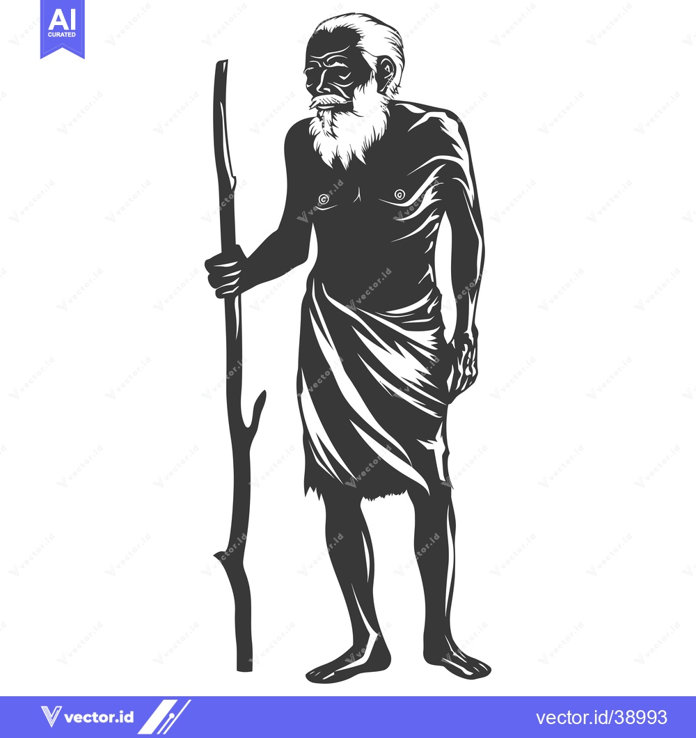 Premium Vector dari Elderly Man with Long Beard and Stick