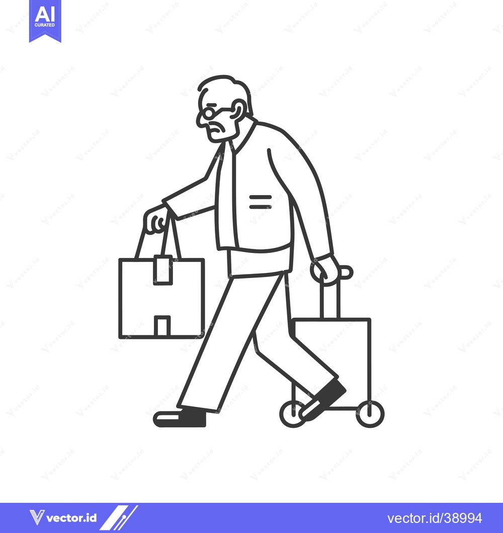 Premium Vector dari Elderly Man with Walker and Shopping Bag