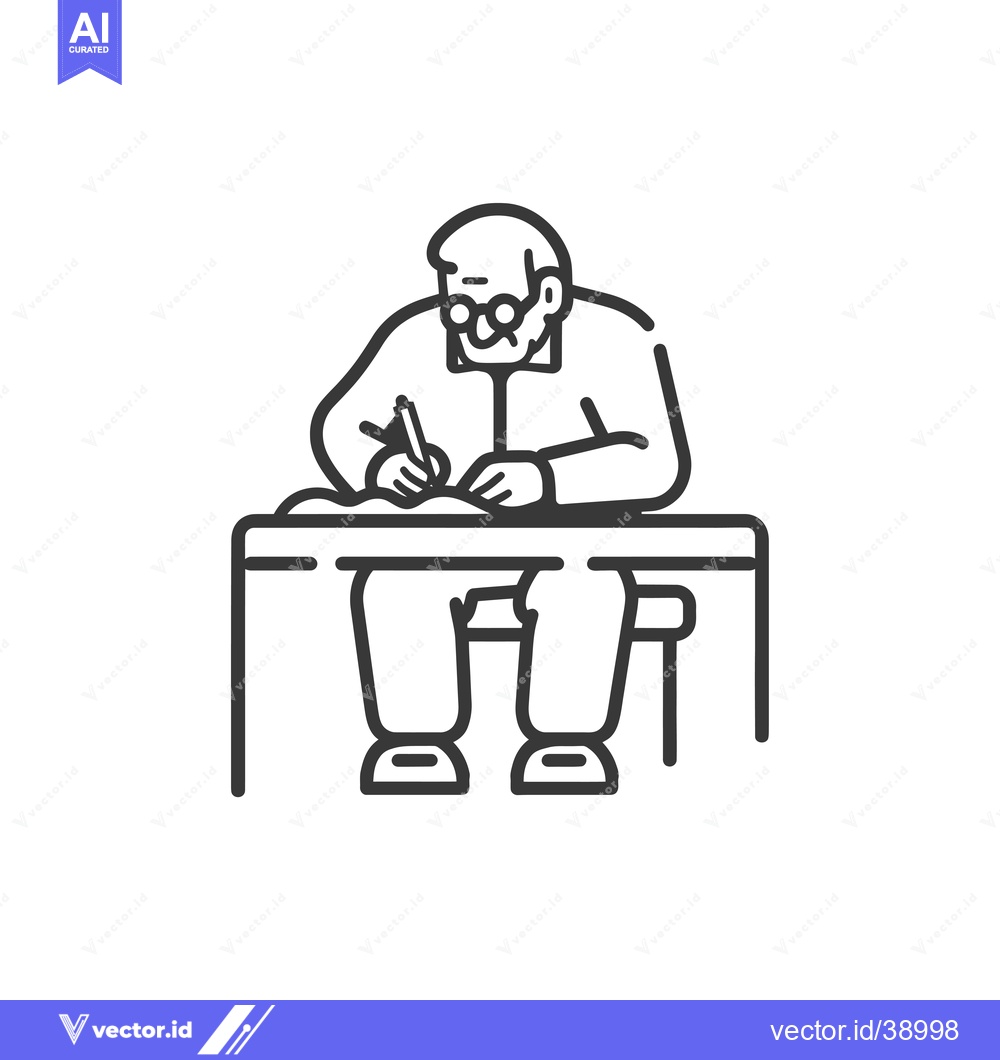 Premium Vector dari Elderly Man Writing at a Table