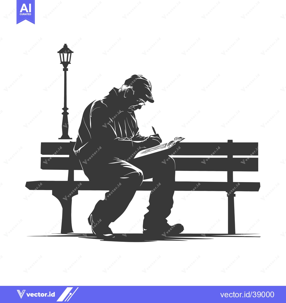 Premium Vector dari Elderly Man Writing in a Notebook While Sitting on a Bench
