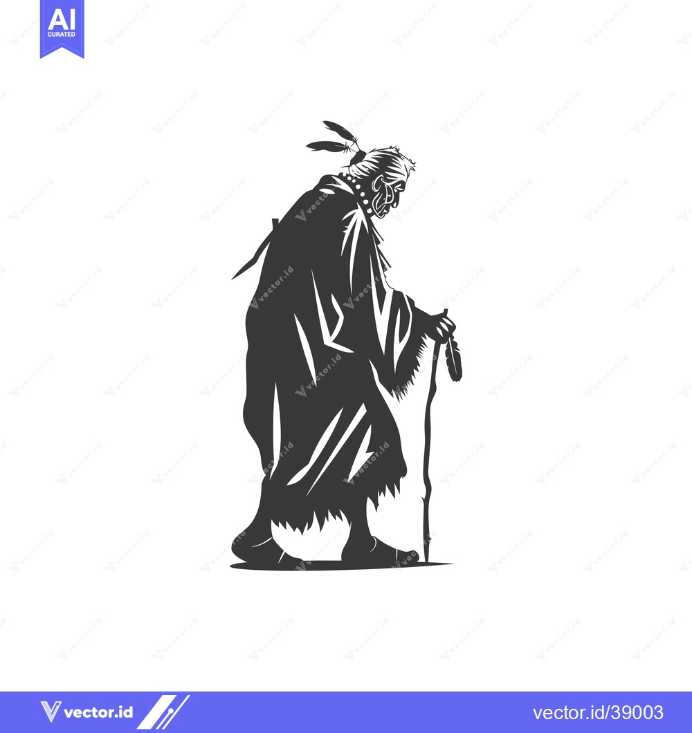 Premium Vector dari Elderly Native American Woman Walking With a Cane