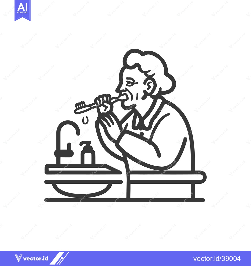Premium Vector of Elderly Person Brushing Teeth in Bathroom Sink
