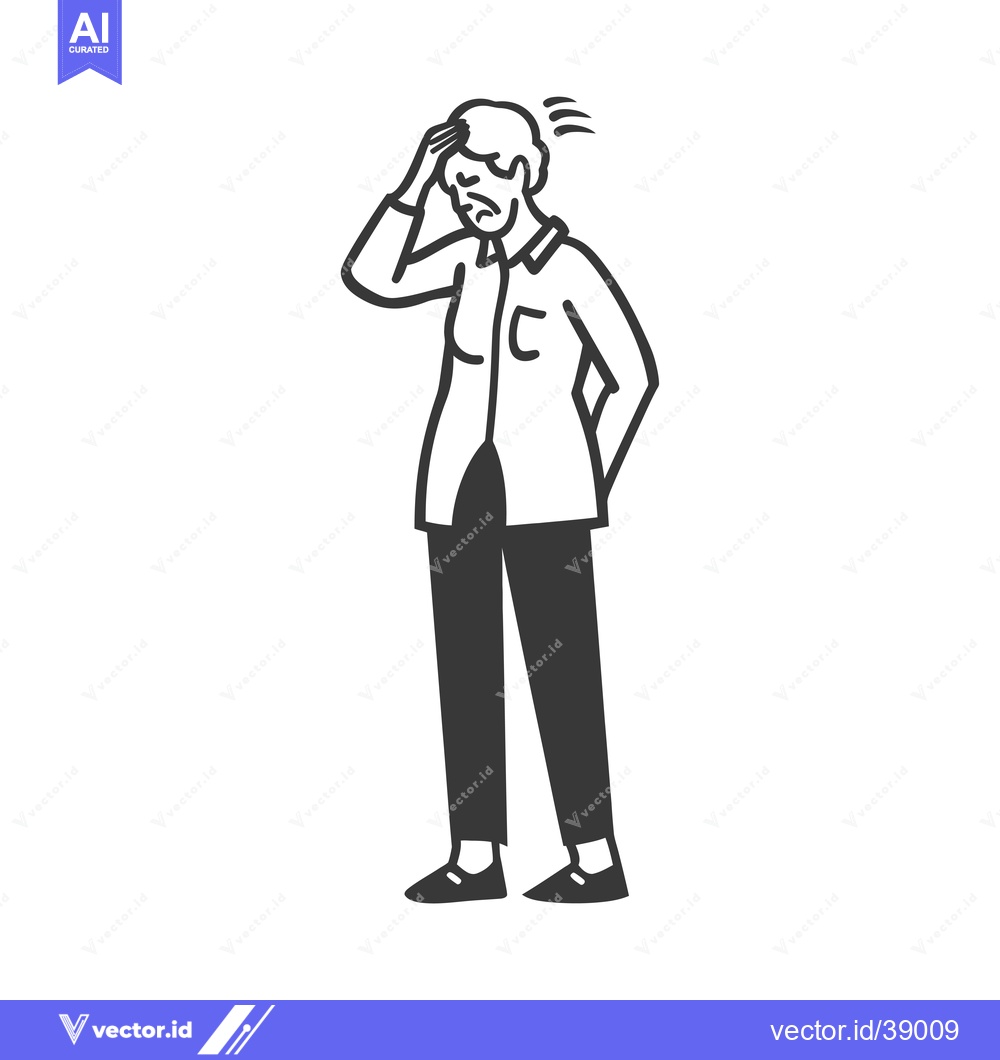Premium Vector dari Elderly Person Experiencing a Headache and Holding Their Forehead