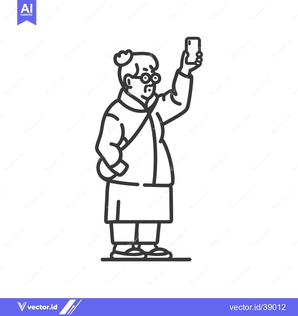 Premium Vector of Elderly Person in Traditional Clothing Taking a Selfie with a Smartpho
