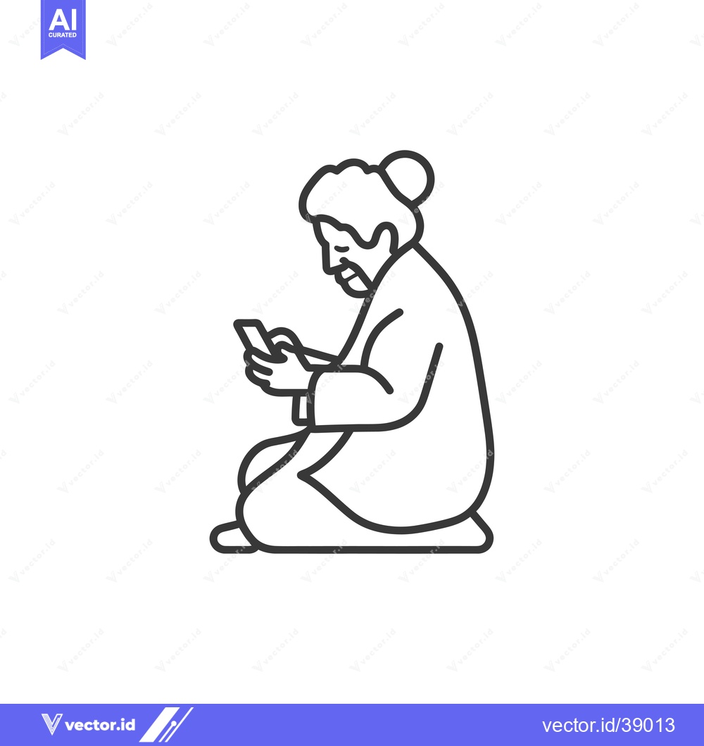 Premium Vector dari Elderly Person Kneeling and Using a Smartphone