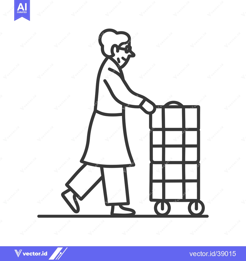 Premium Vector dari Elderly Person Pushing a Cart with Multiple Items