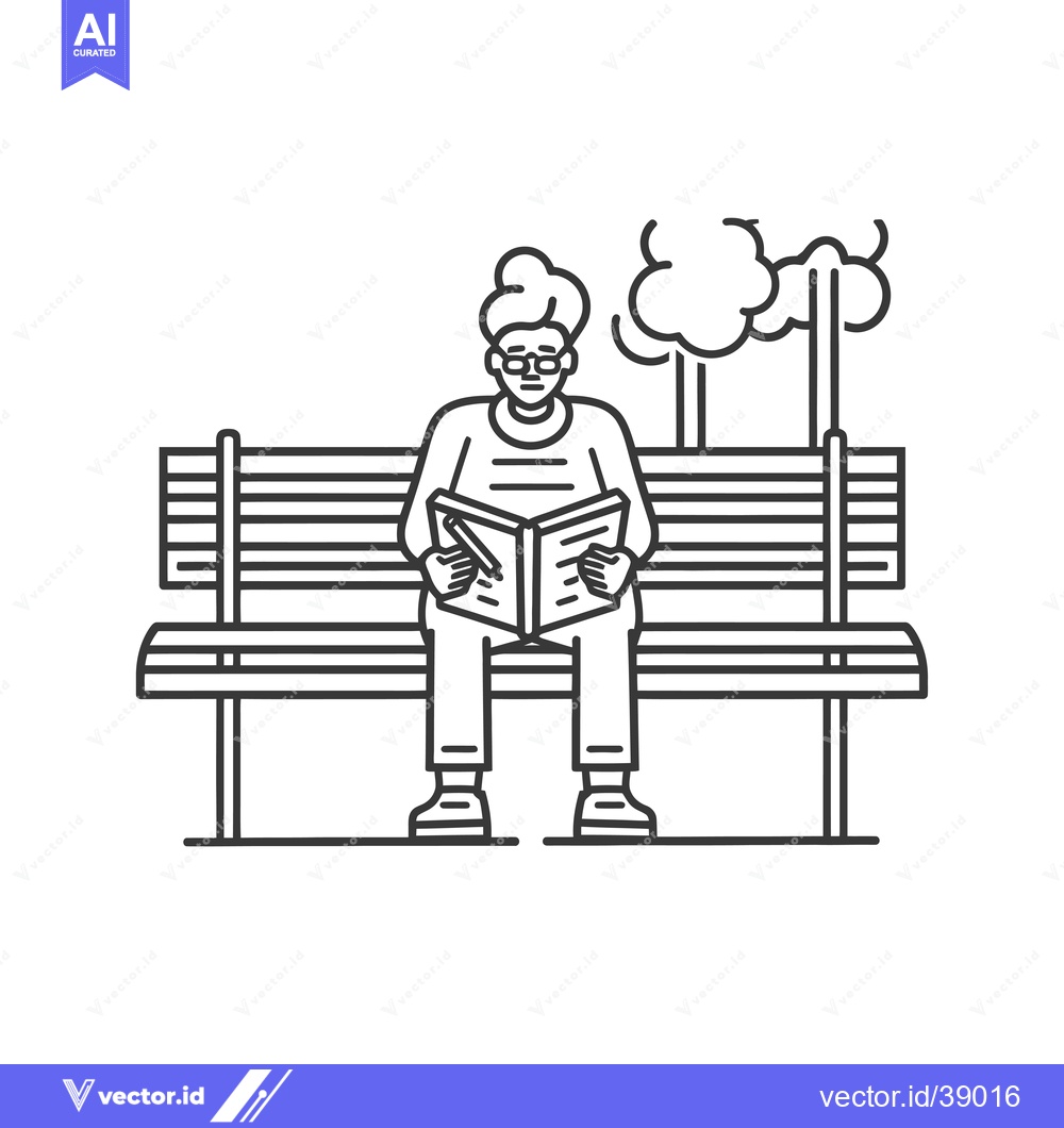 Premium Vector of Elderly person reading a book on a bench in a park