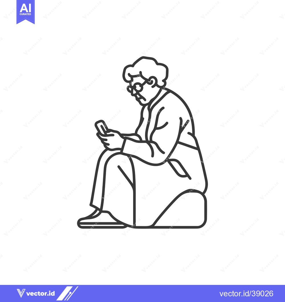 Premium Vector of Elderly Person Sitting and Using a Smartphone