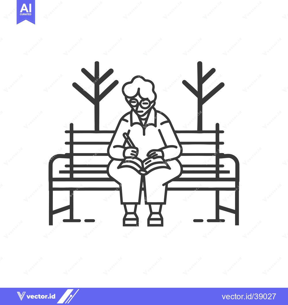 Premium Vector dari Elderly Person Sitting on a Bench with a Book and Pencil
