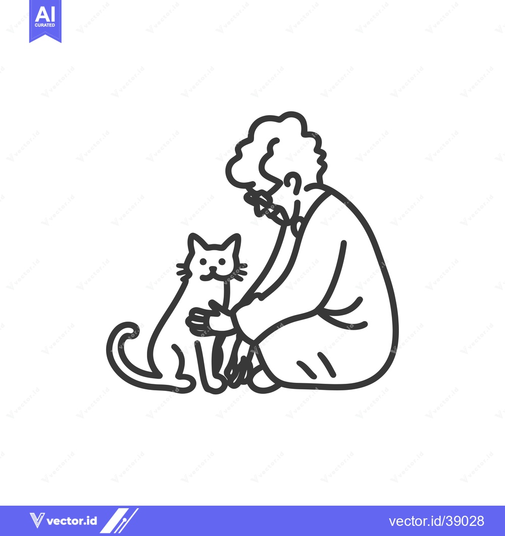 Premium Vector dari Elderly Person Sitting with Cat