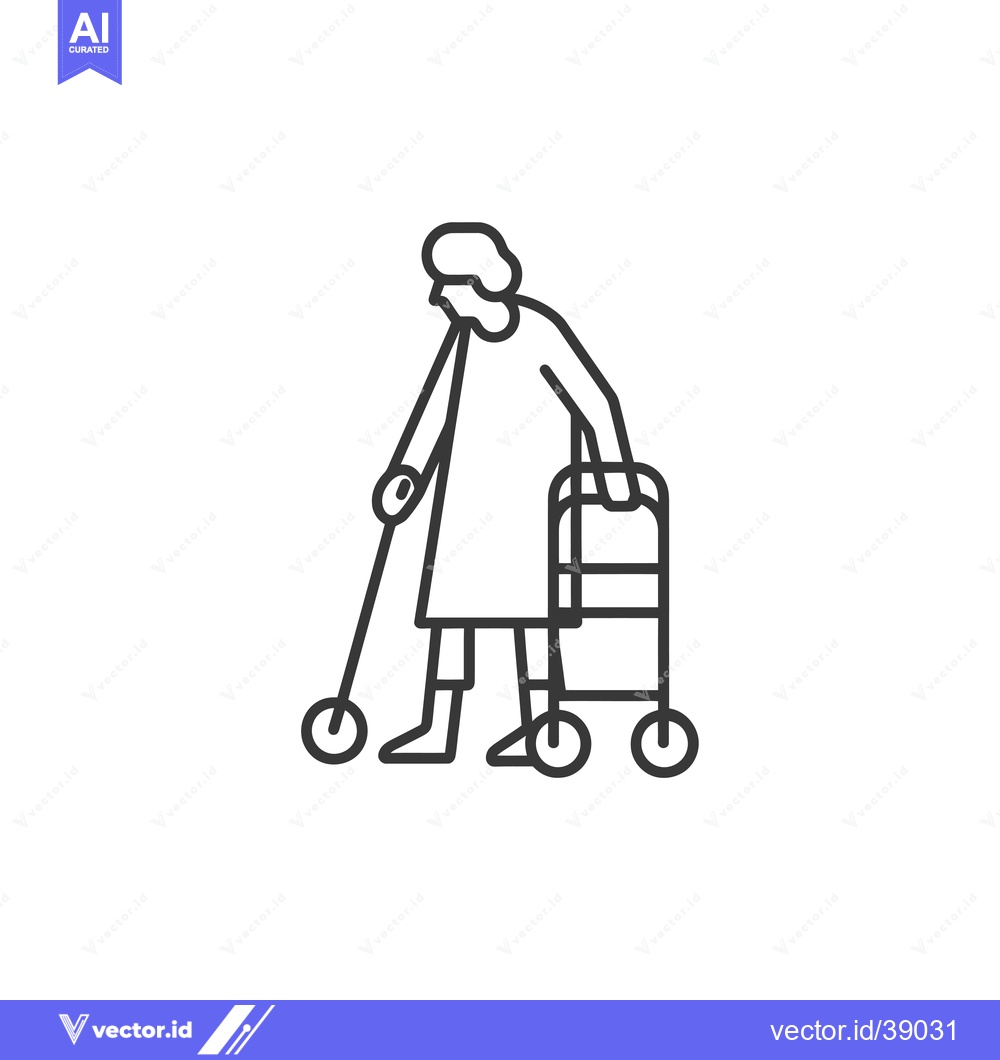 Premium Vector dari Elderly Person Using a Walker and Cane