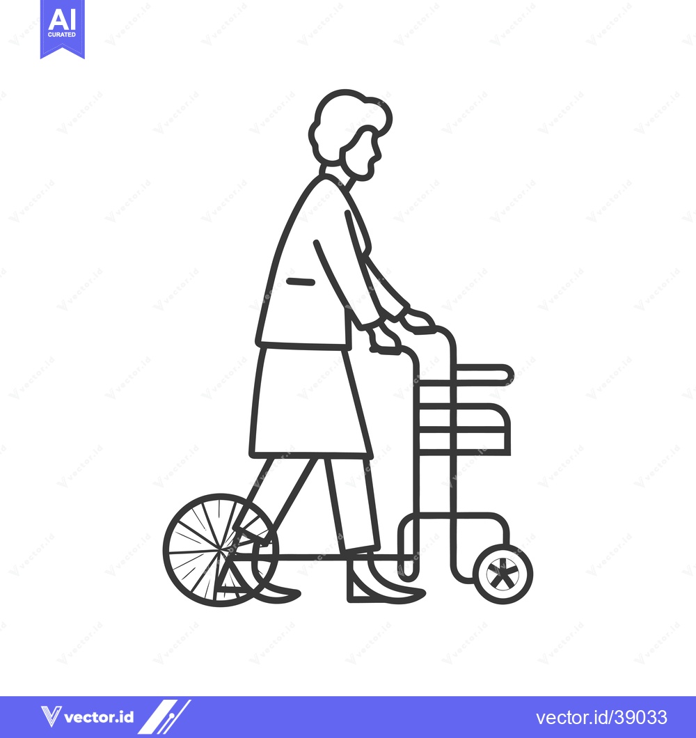 Premium Vector dari Elderly Person Using a Walker With a Single Large Wheel