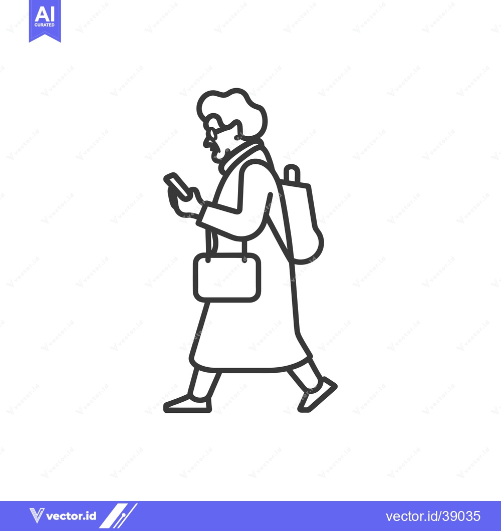 Premium Vector dari Elderly Person Walking and Using a Smartphone