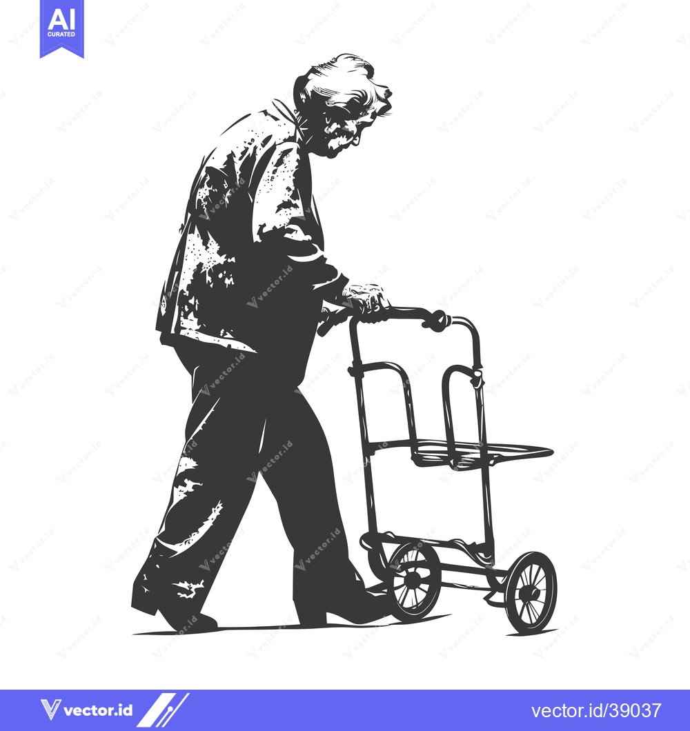 Premium Vector dari Elderly Person Walking with a Walker