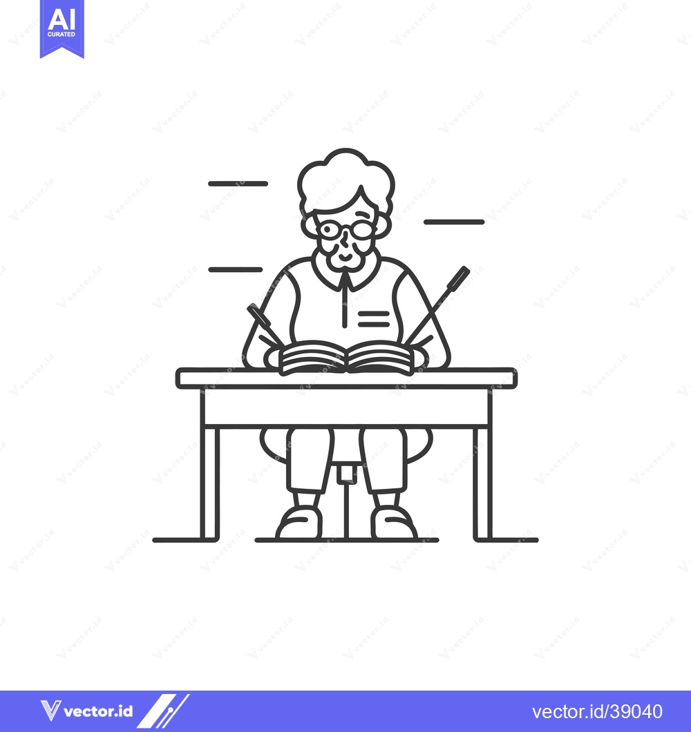 Premium Vector dari Elderly Person Wearing Glasses Reading a Book at a Desk