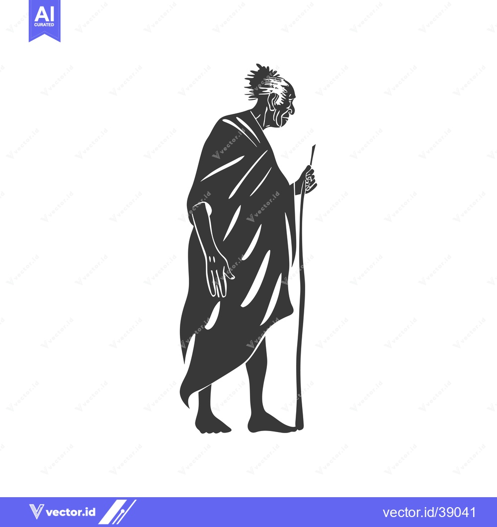 Premium Vector dari Elderly Person with a Walking Stick, Wearing a Long Robe
