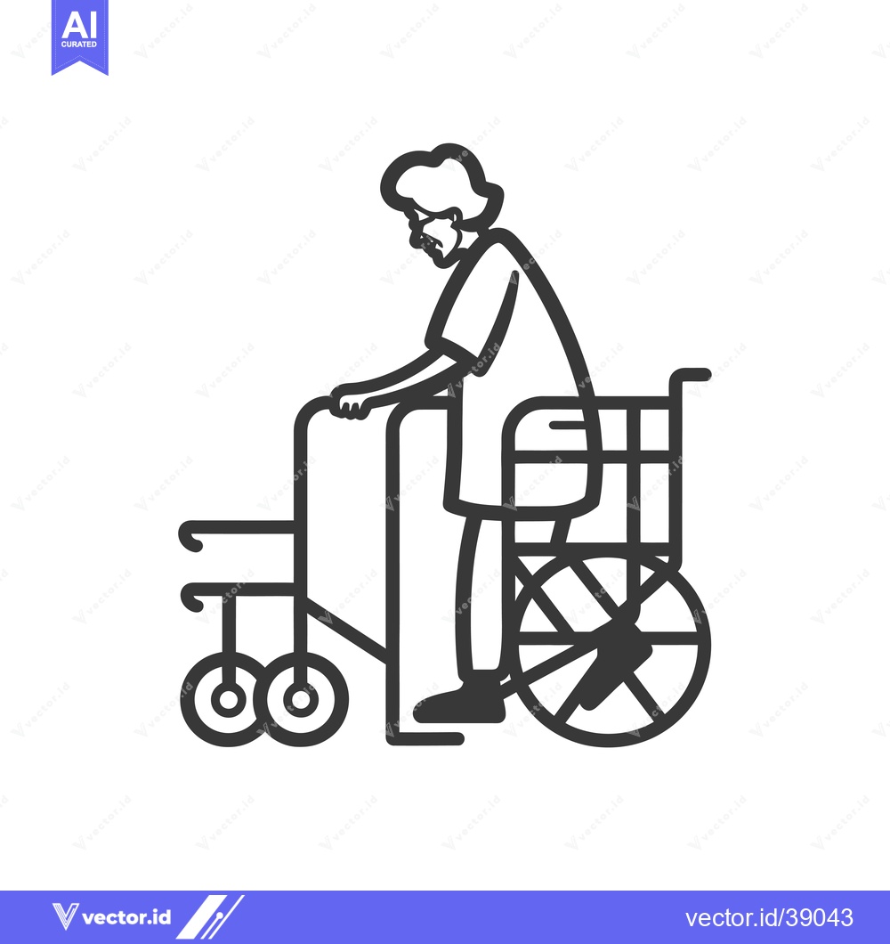 Premium Vector of Elderly Person with Walker and Large Wheel Wheelchair
