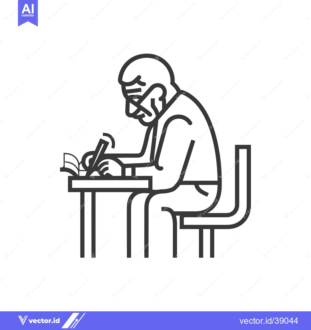 Premium Vector dari Elderly Person Writing at a Desk with Glasses
