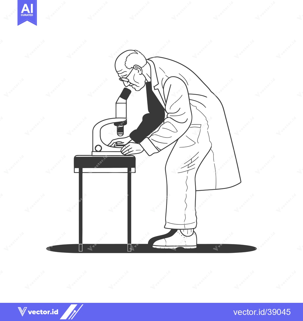 Premium Vector dari Elderly Scientist Examining a Sample Under a Microscope