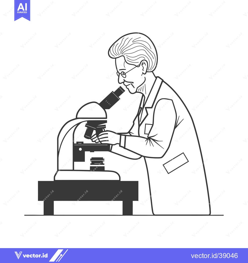 Premium Vector of Elderly Scientist Examining a Slide Through a Microscope