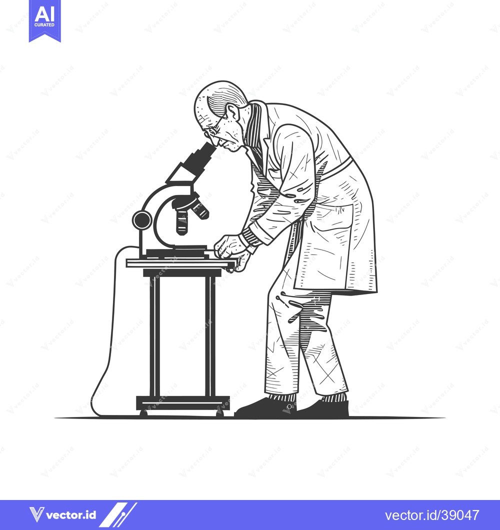 Premium Vector dari Elderly Scientist Examining Sample Through a Microscope