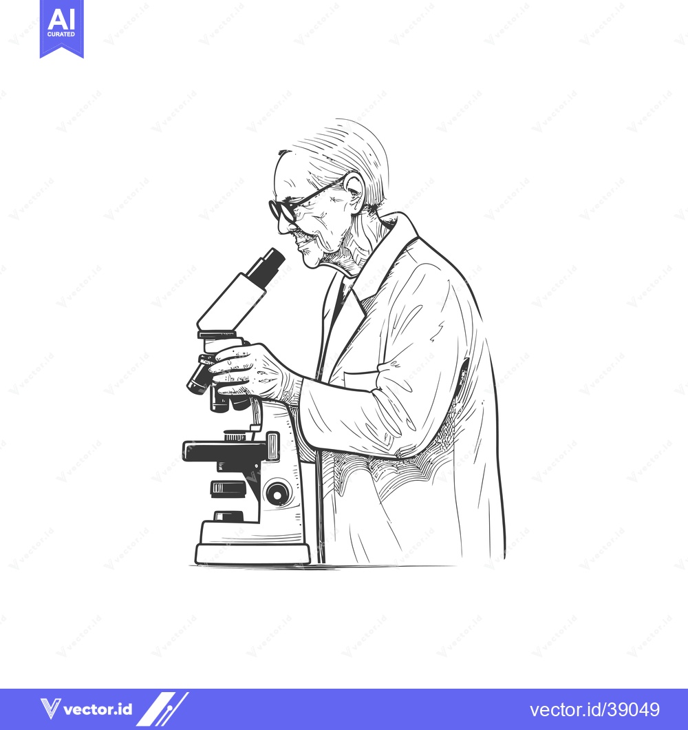 Premium Vector dari Elderly Scientist Using a Microscope for Research