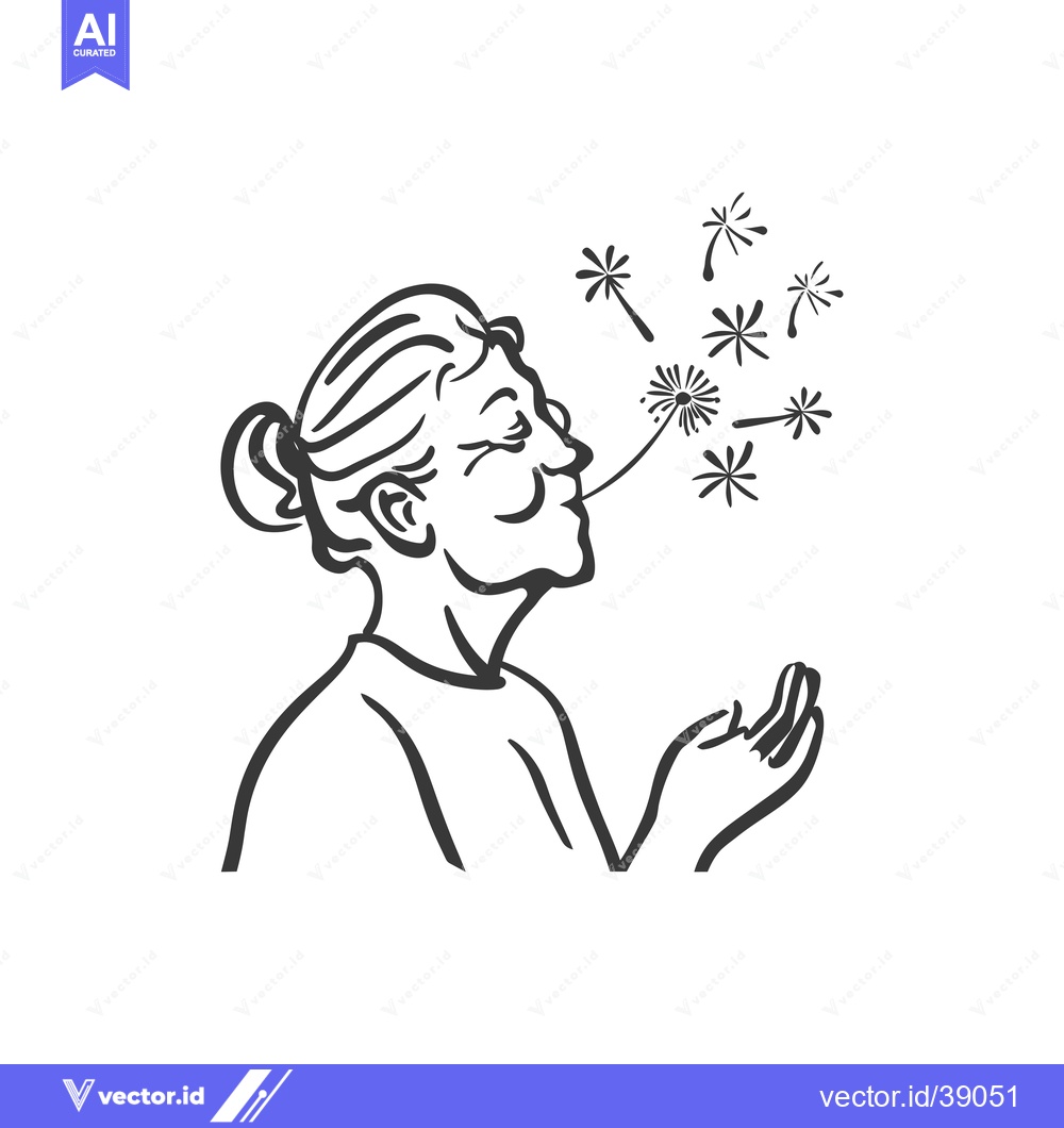 Premium Vector of Elderly Woman Blowing Dandelion Seeds
