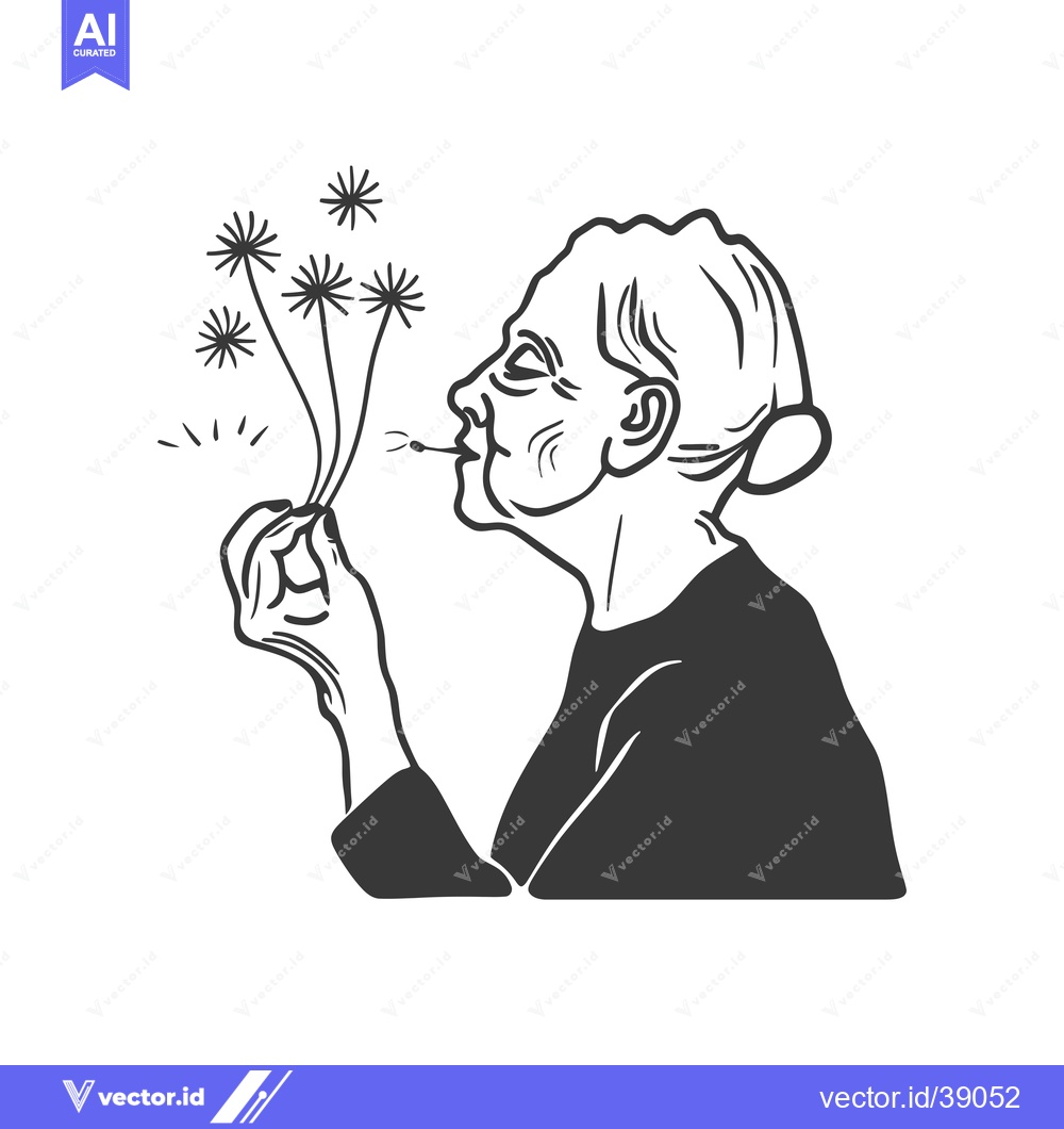 Premium Vector dari Elderly Woman Blowing on a Dandelion
