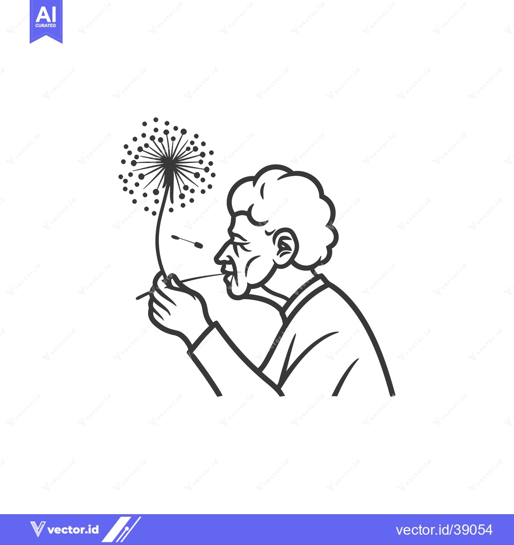 Premium Vector dari Elderly woman blowing on a dandelion with seeds floating away