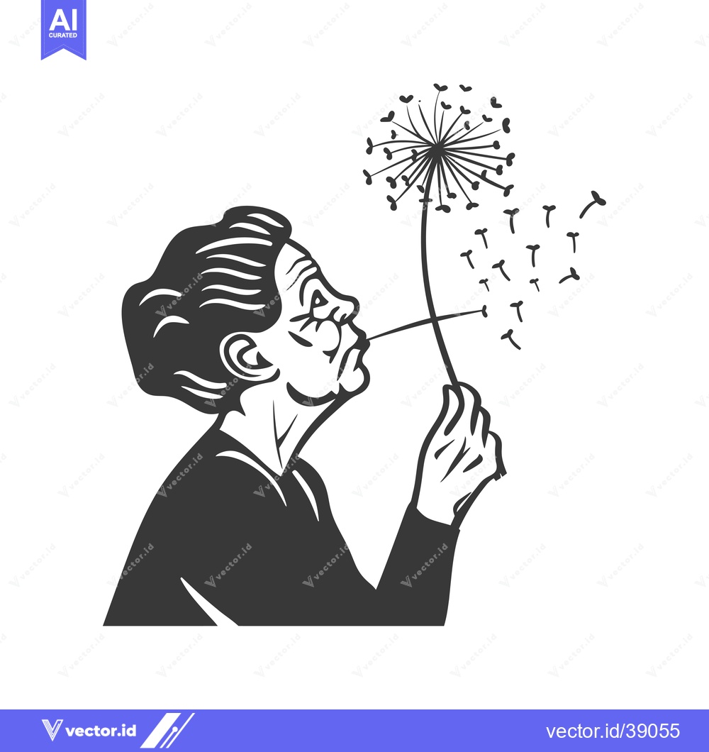 Premium Vector of Elderly Woman Blowing on Dandelion Seeds