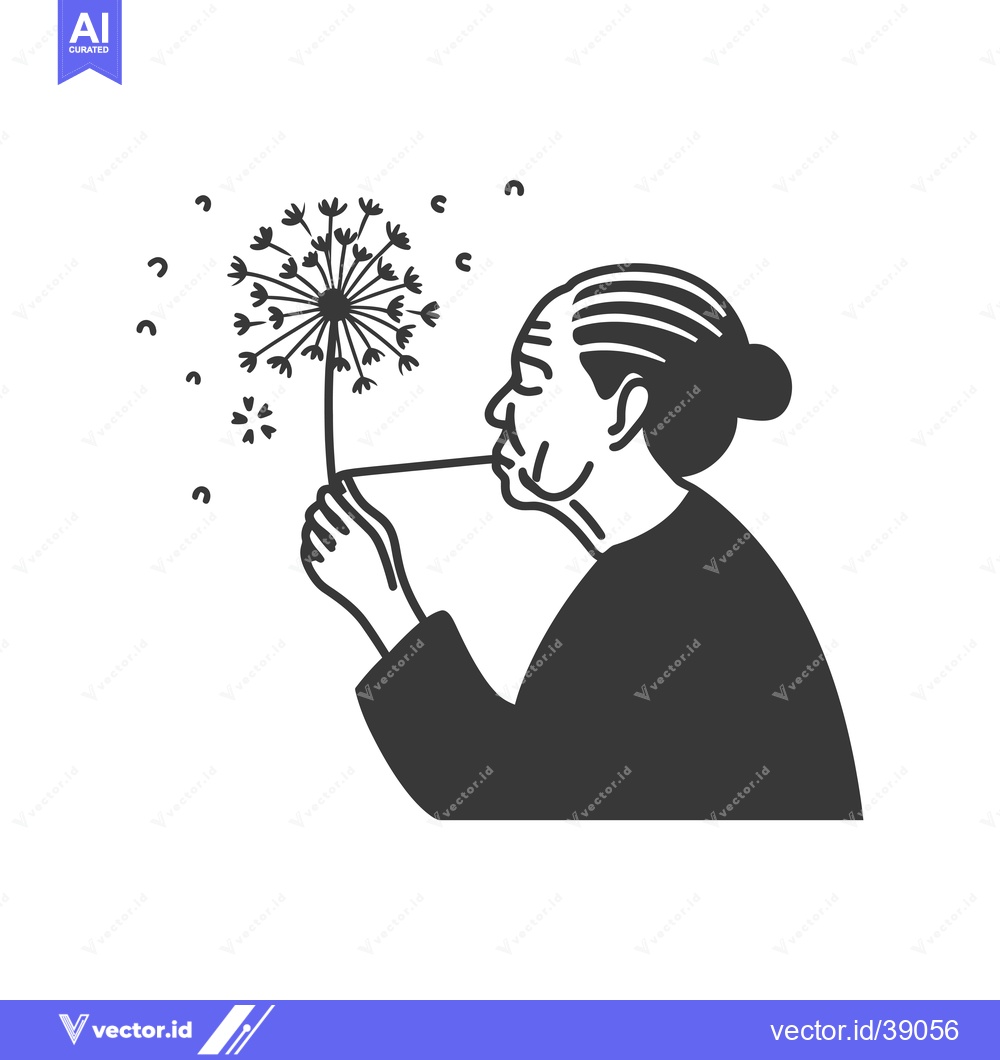 Premium Vector dari Elderly Woman Blowing on Dandelion Seeds