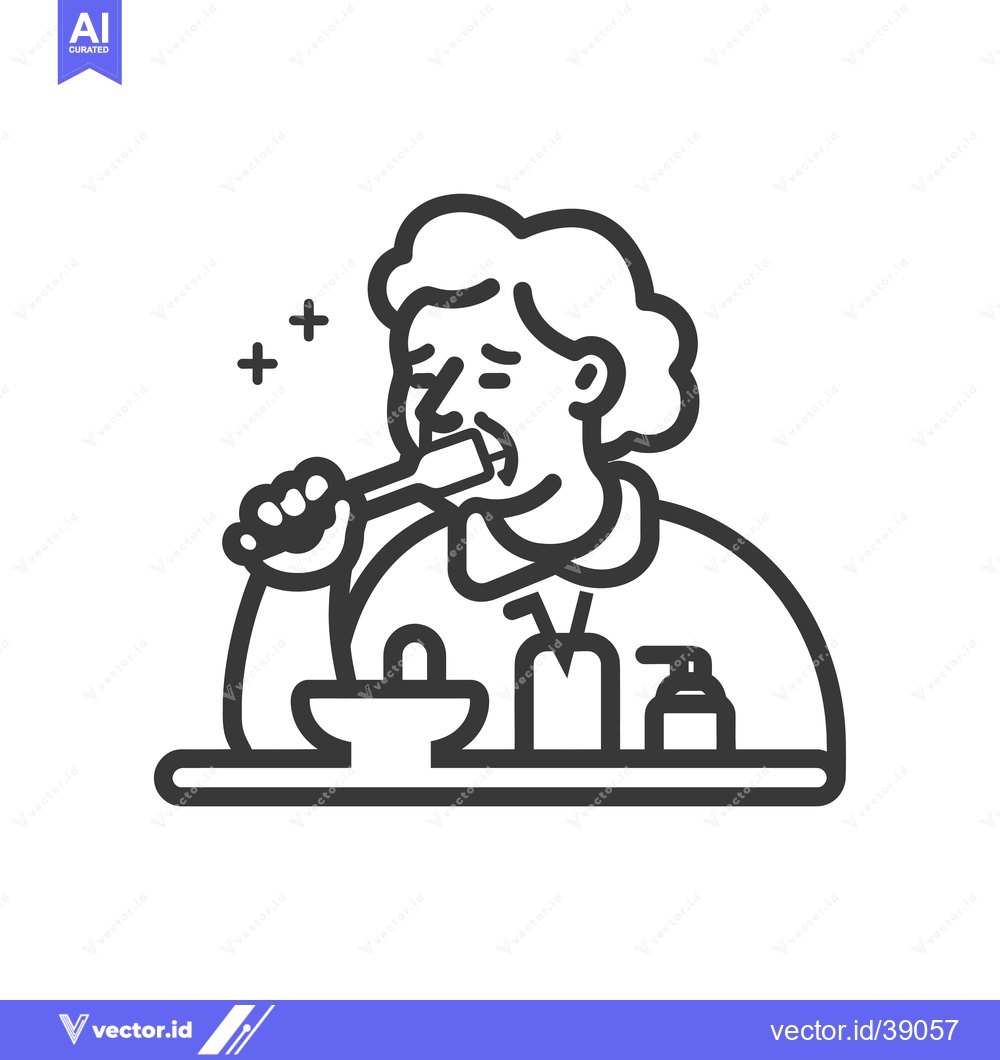 Premium Vector dari Elderly Woman Brushing Her Teeth in the Bathroom