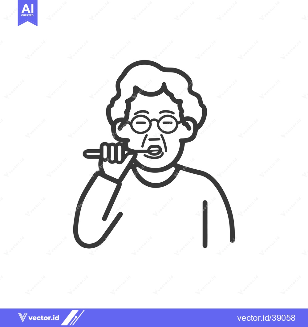 Premium Vector of Elderly woman brushing her teeth with a toothbrush