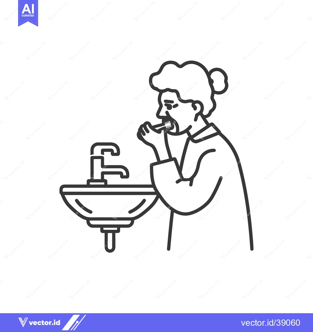 Premium Vector of Elderly Woman Brushing Teeth in Bathroom Sink