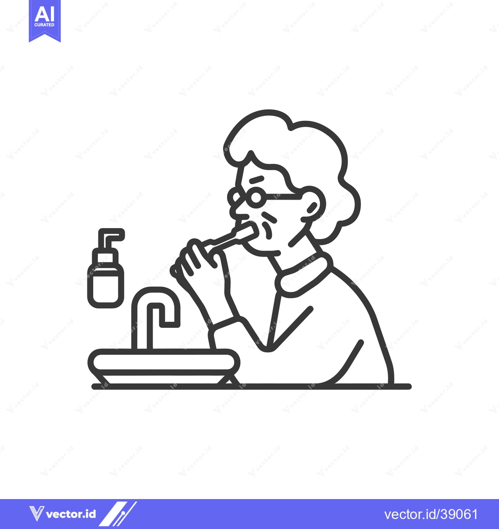 Premium Vector dari Elderly Woman Brushing Teeth in Bathroom Sink