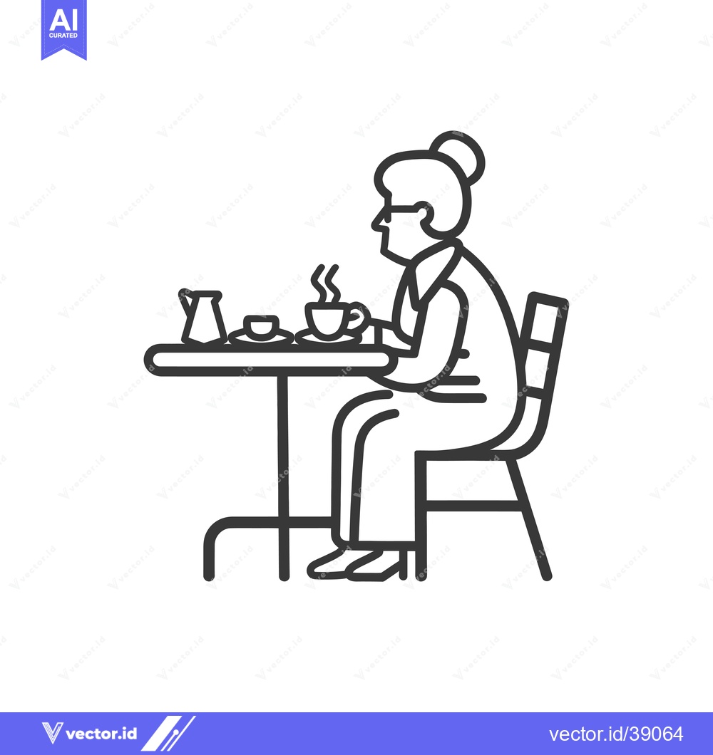 Premium Vector of Elderly woman drinking coffee at a table