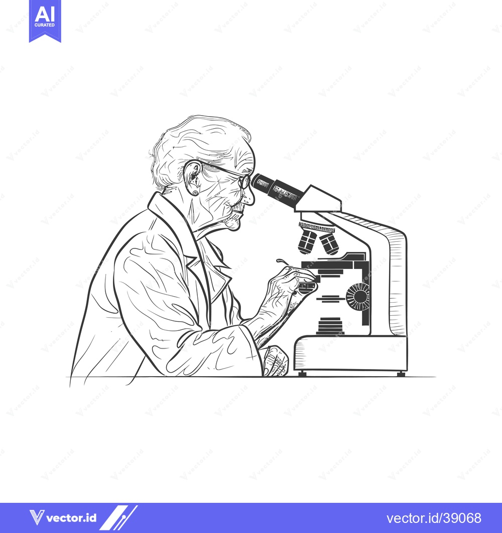 Premium Vector dari Elderly Woman Examining Slides Under a Microscope