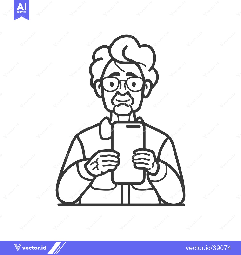 Premium Vector of Elderly Woman Holding a Smartphone