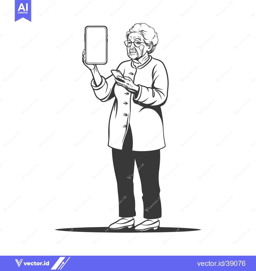 Premium Vector dari Elderly Woman Holding a Smartphone and Tablet