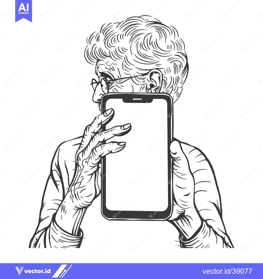 Premium Vector of Elderly Woman Holding a Smartphone in Front of Her Face