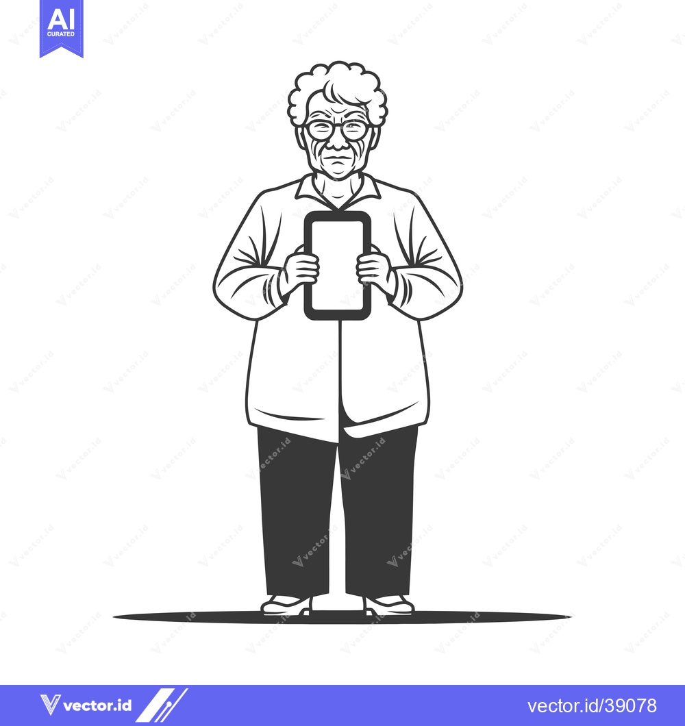 Premium Vector of Elderly Woman Holding a Smartphone with a Blank Screen