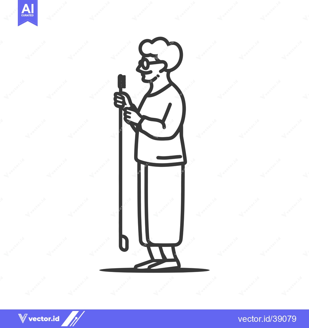 Premium Vector dari Elderly Woman Holding a Toothbrush in Outline Style