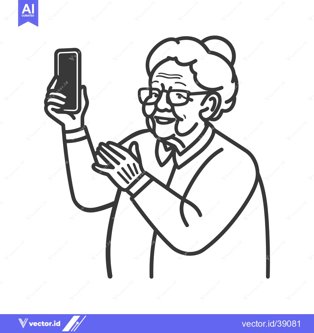 Premium Vector dari Elderly Woman Holding Smartphone and Smiling