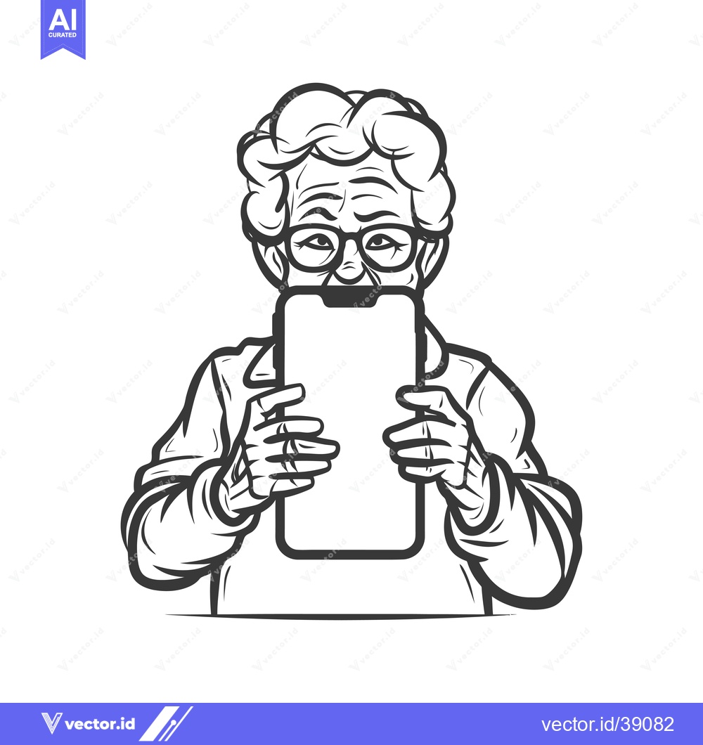 Premium Vector of Elderly Woman Holding Smartphone in Front of Her Face