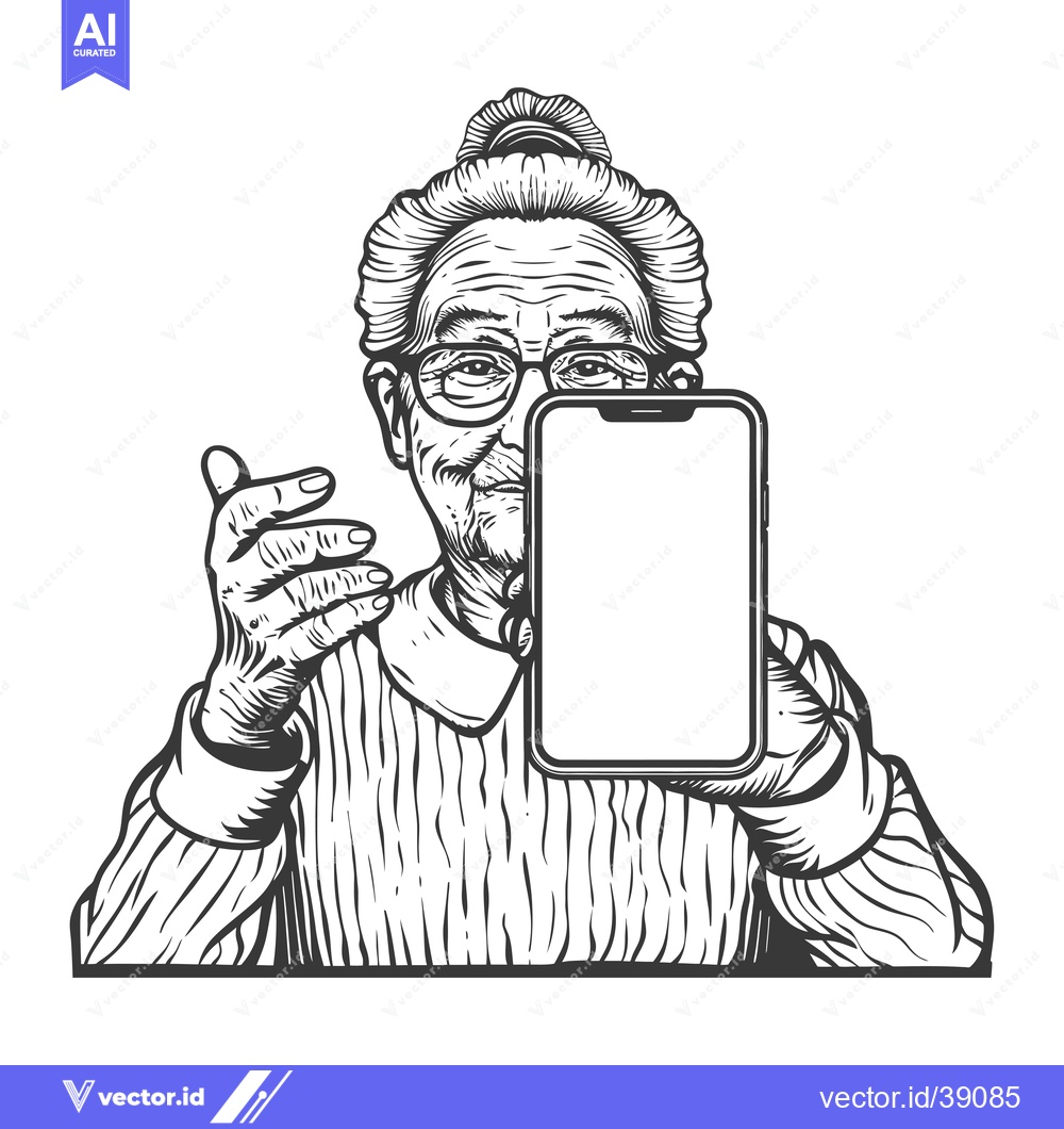 Premium Vector of Elderly Woman Holding Smartphone With Blank Screen