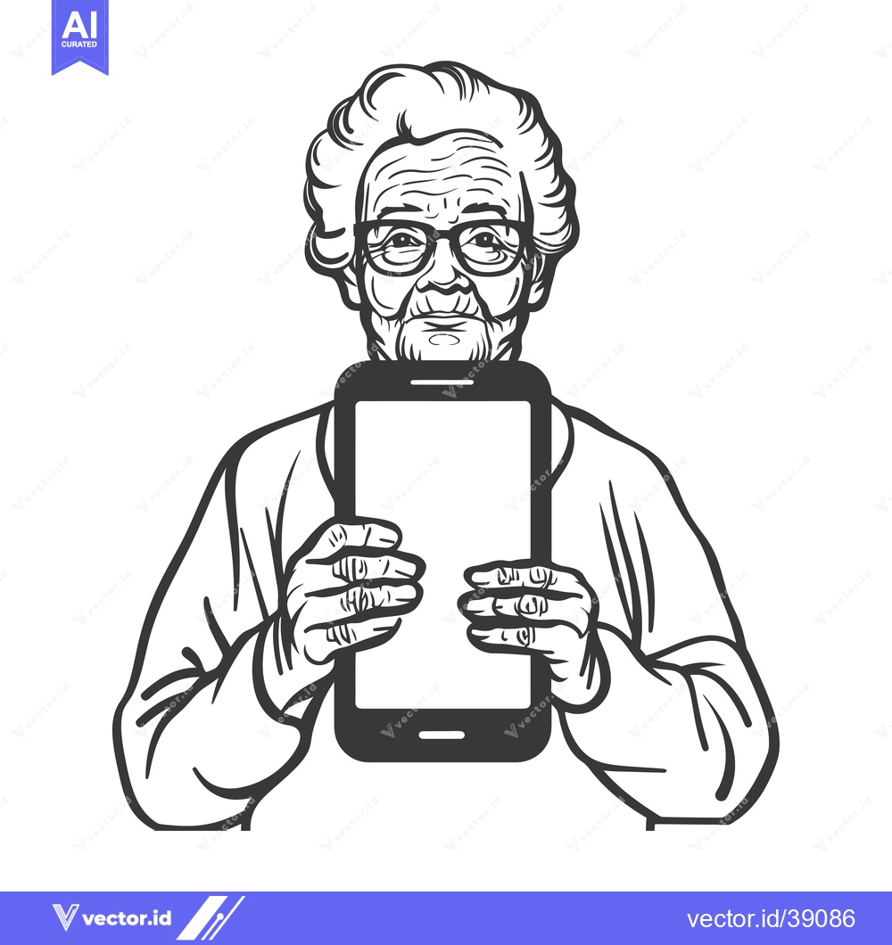Premium Vector dari Elderly Woman Holding Smartphone With Blank Screen